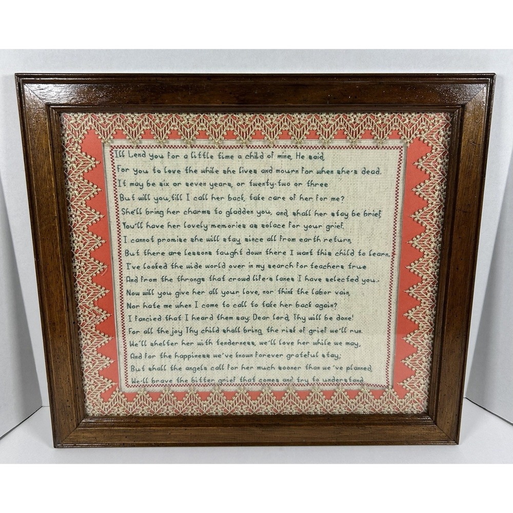 Completed Framed Cross Stitch Poem A Child of Mine Grief Child Loss Edgar Guest